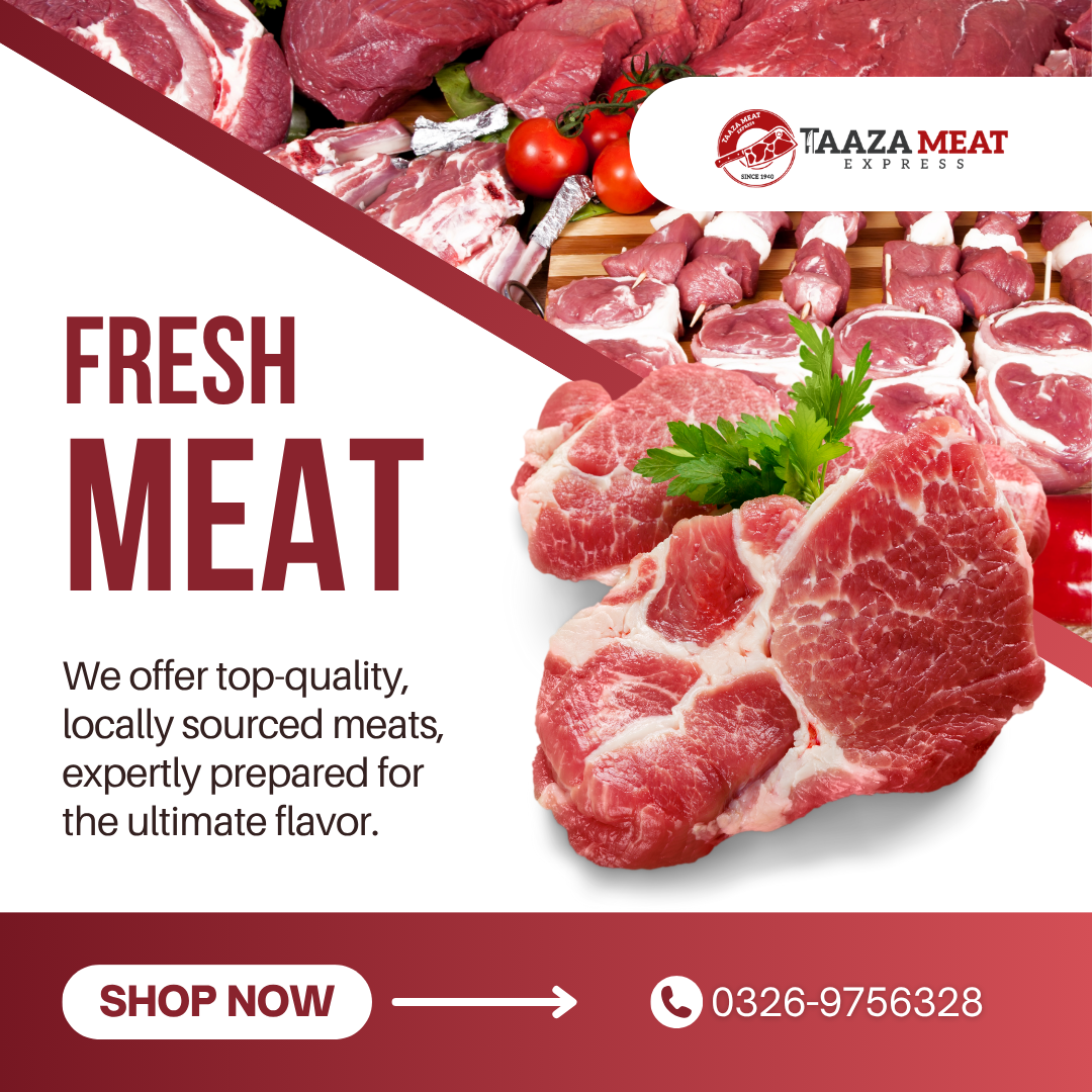 Get premium quality, hygienic meat delivered to your doorstep with Taaza Meat Express. Enjoy fresh cuts of chicken, beef, and mutton with free delivery Lahore fast, safe, and convenient.